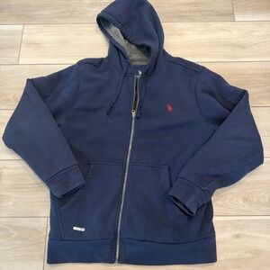 U.S. POLO ASSN. (Size M) Men's Full-Zip Sherpa Fleece Lined Hoodie Navy Blue